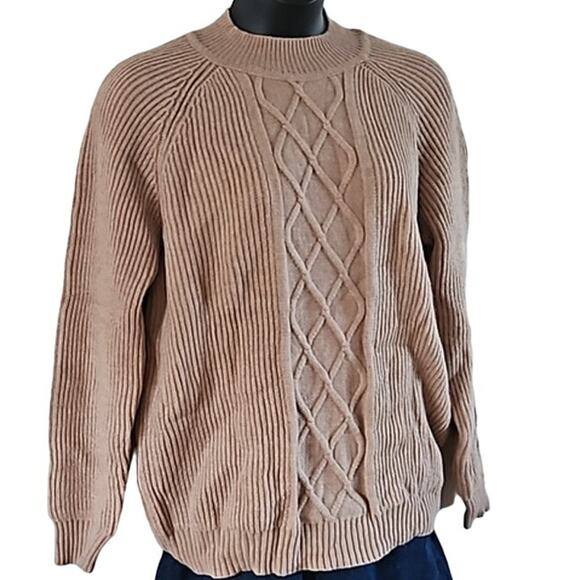PJ Paul Jones Men’s Mock Turtleneck Cable Sweater Size XL Khaki Pullover NWT - Picture 6 of 9